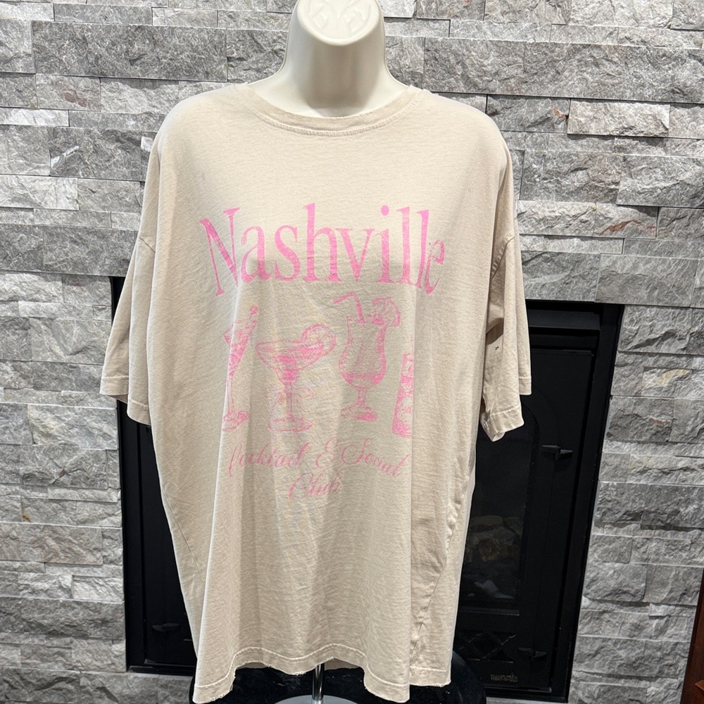 The Post Oversized Beige Graphic Nashville Tee